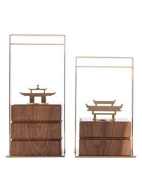 玄关新办公室软客厅中式提盒现代书房装饰品样板间酒店胡桃木摆件