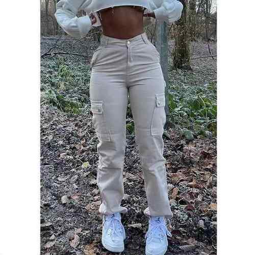Straight Leg Cargo Pants Women 2024 High Waist Baggy Jeans