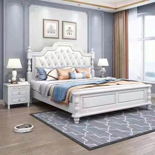 美式轻奢实木床主双人床现代简ALK约软收纳高箱储物大卧婚床美靠