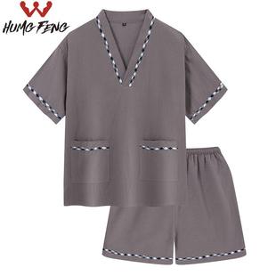 纯棉汗蒸服男新款大码套装足疗爸爸家居服睡衣按摩妈妈女款浴衣夏