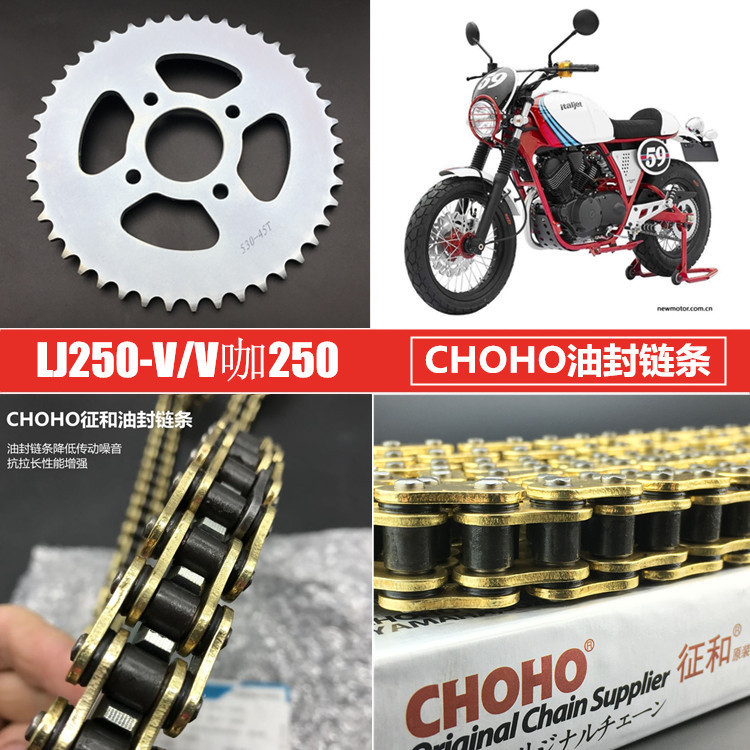 适用龙嘉V咖/V途250大小链轮 复古摩托车LJ250-V牙盘改装油封链条