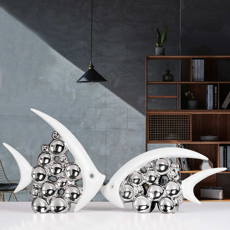 酒柜装饰品摆件现代简约镀银泡泡鱼电视柜客厅摆设居家结婚礼品