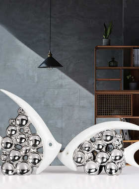 酒柜装饰品摆件现代简约镀银泡泡鱼电视柜客厅摆设居家结婚礼品