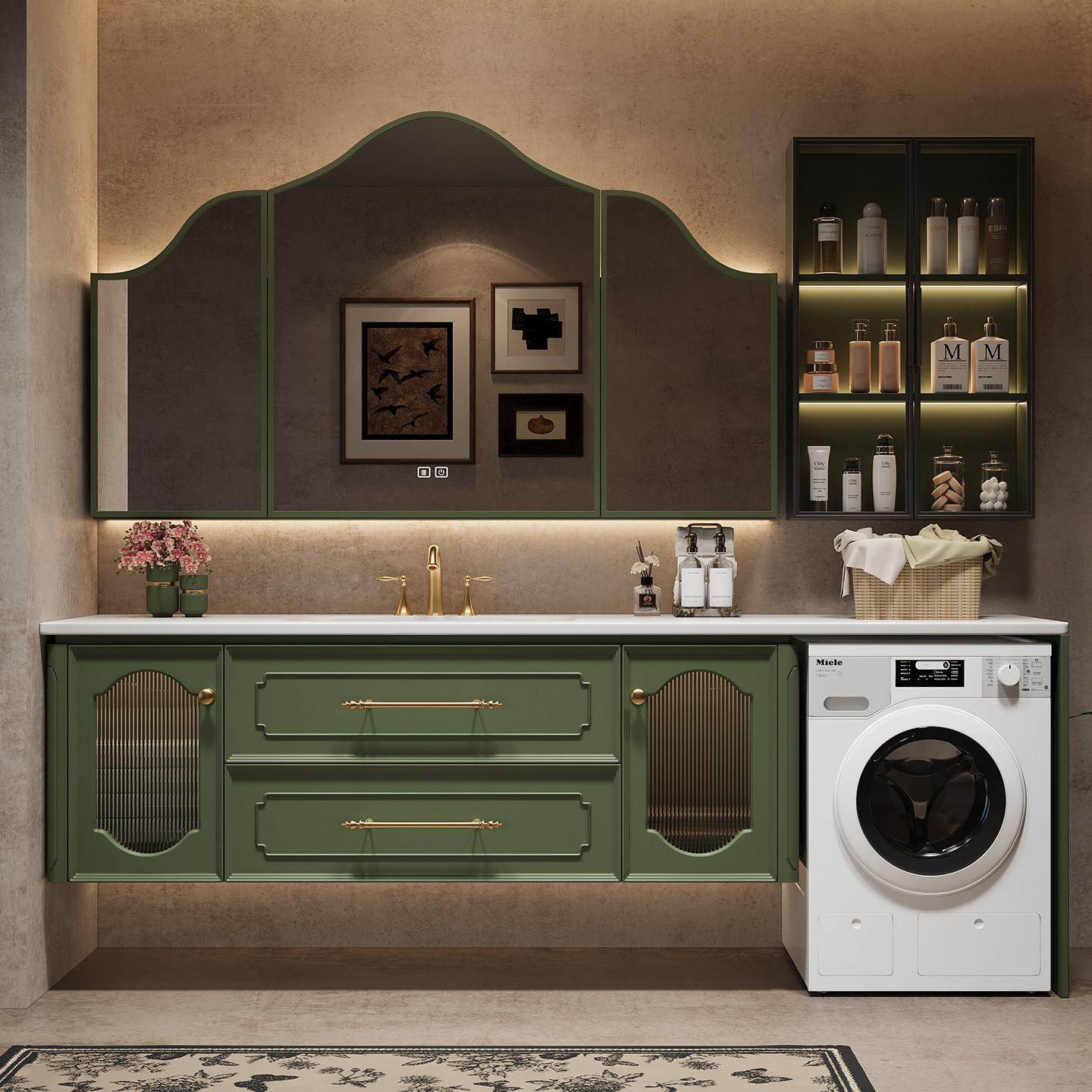 法式复古橡木浴室柜阳台洗衣机一体柜组合卫生间洗漱台洗手洗脸盆,家装主材,浴室柜组合,淘宝优惠券,粉丝福利购,淘宝优惠卷