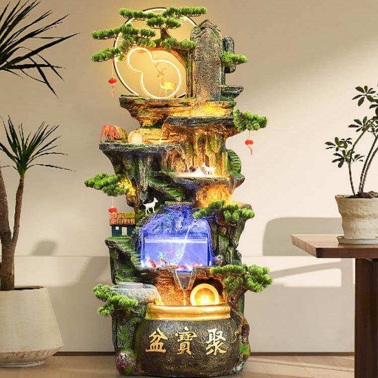 假山流水喷泉福禄景观鱼缸招财风水轮循环水办公室落地装饰品摆件