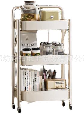 可折叠移动书架落零B-折叠置地架带轮置物纳架卧室食架黑色收储物