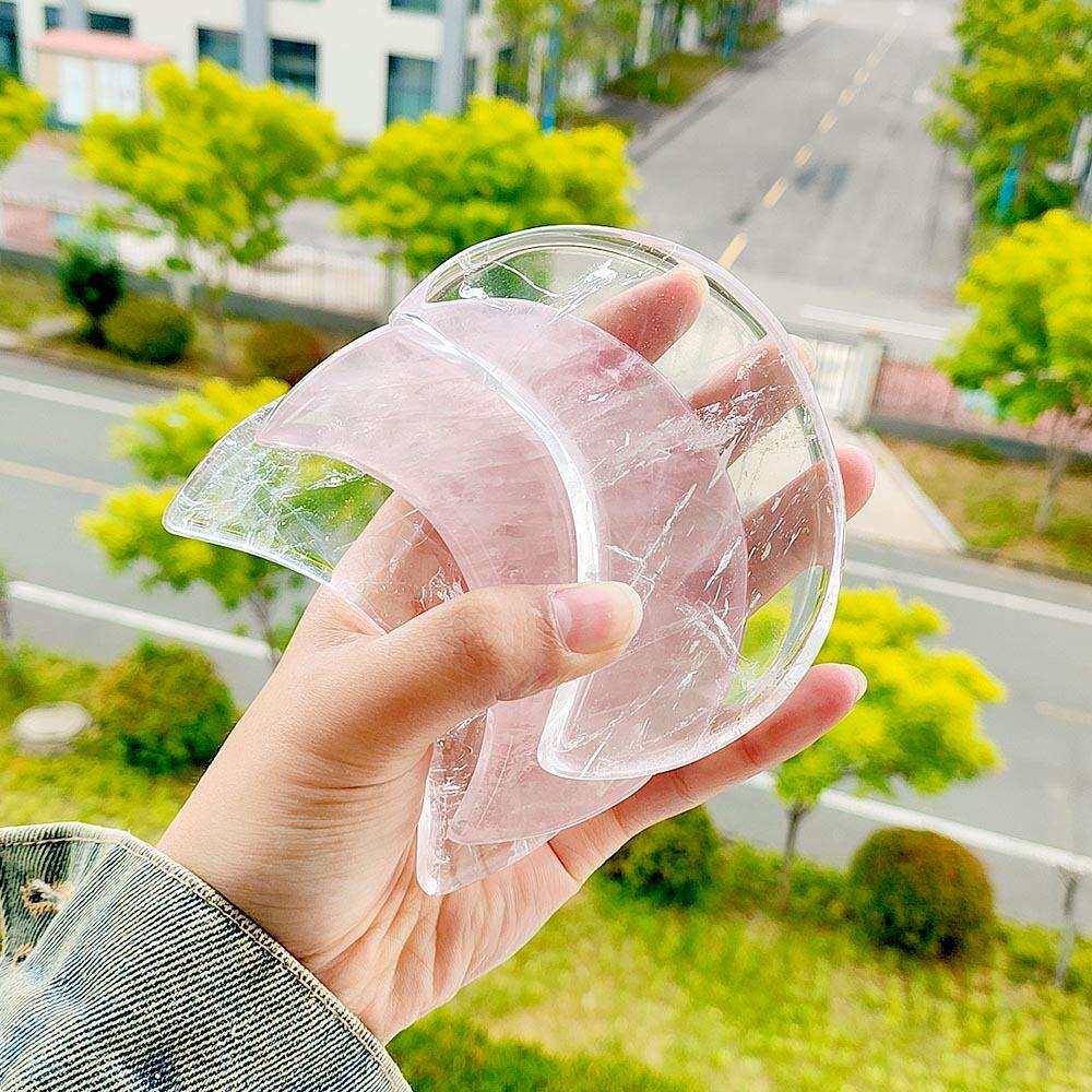 天然水晶原石月亮水晶摆件白水晶家居桌面摆件消磁冥想碗批