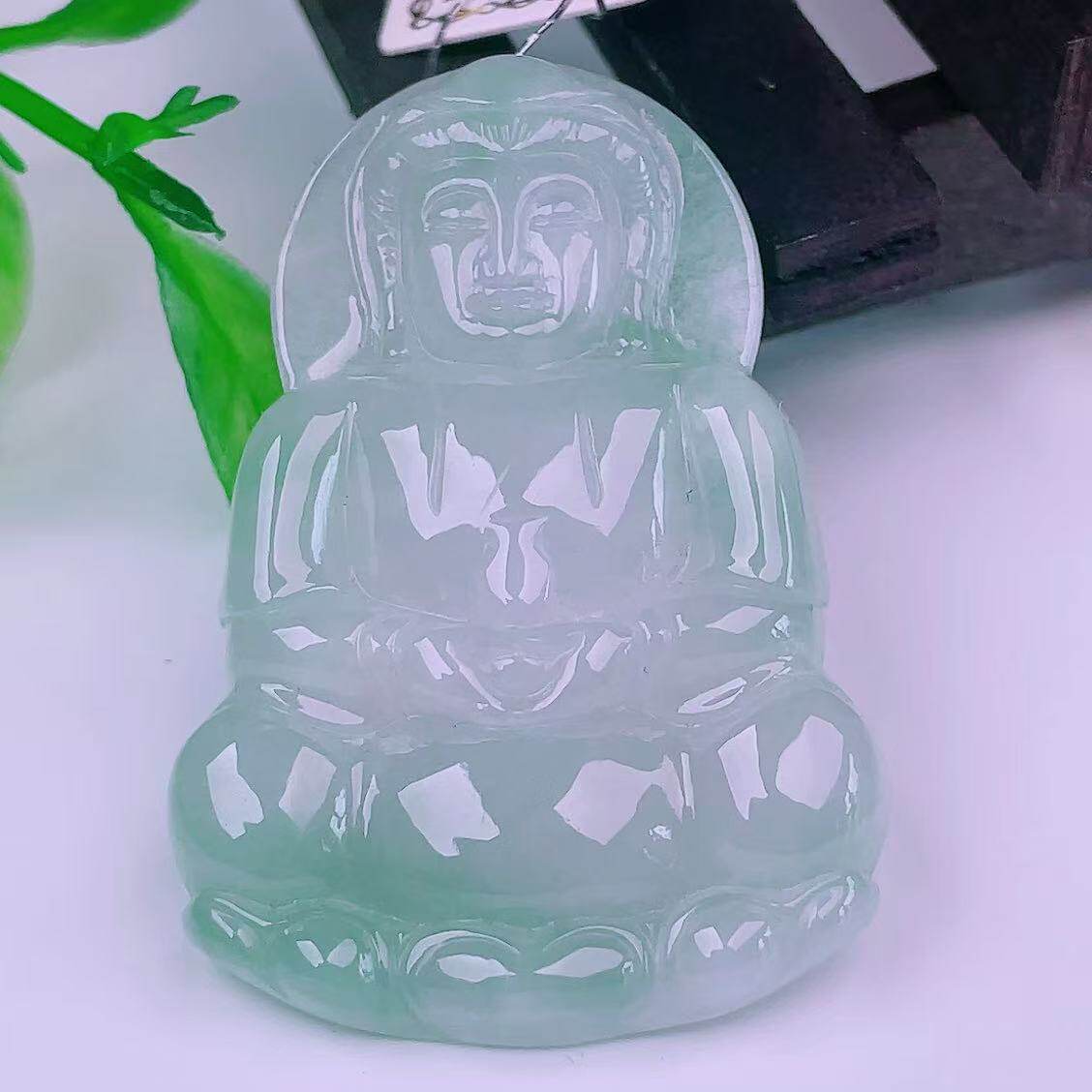 缅甸天然真品翡翠冰蓝飘绿高端精品厚装珠宝闪拍正装大观音玉吊坠