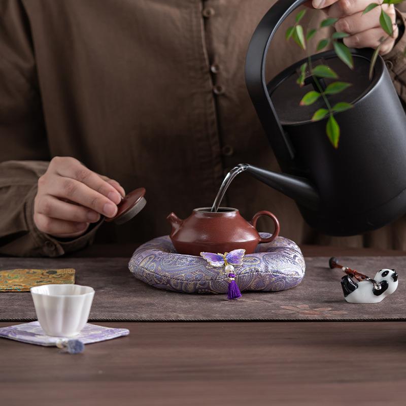 国风充棉布艺茶托壶承隔热禅意茶壶盖碗垫子棉麻加厚防烫茶道配件