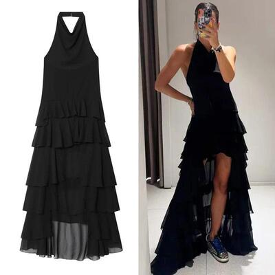 Womens Dresses Black Layered One Piece Dress Summer 2025