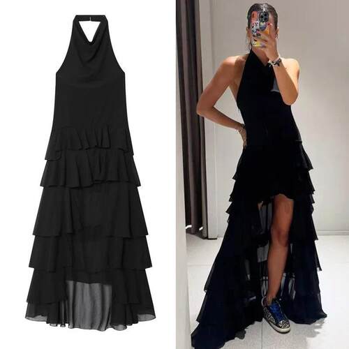 Womens Dresses Black Layered One Piece Dress Summer 2025