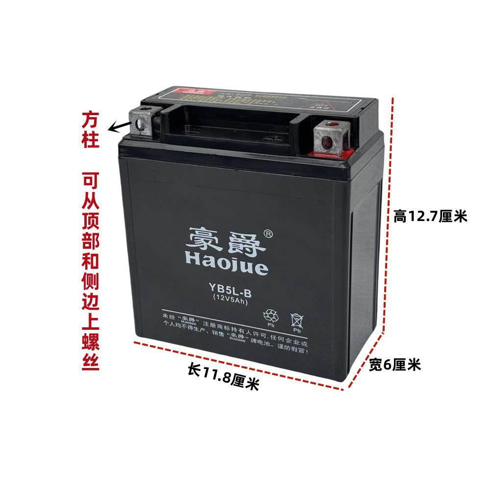 适用于喜运110弯梁车摩托车免维护干电瓶12V5A电池YB5L-B蓄电池