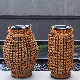 户外庭院灯防水太阳能灯笼PE藤编野营灯 手提便携式 热销中式 风格