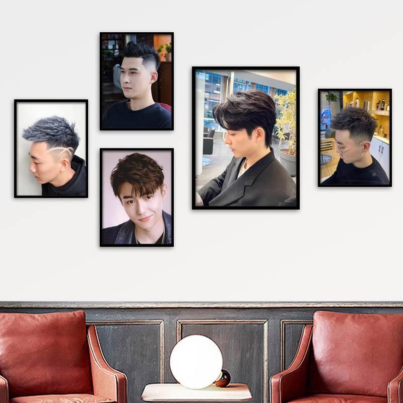理发店发廊染烫挂画男士发型图片装饰画美发店相框网红海报壁画