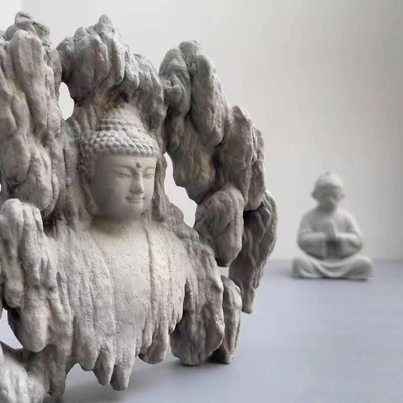 鱼缸造景摆件假山水草缸佛像装饰一体成型禅意布景微景观装饰
