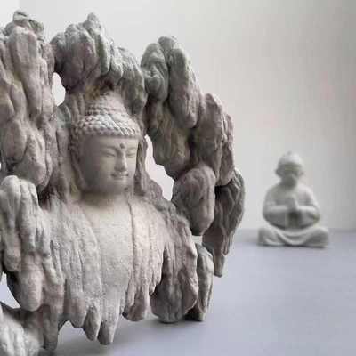 鱼缸造景摆件假山水草缸佛像装饰一体成型禅意布景微景观装饰