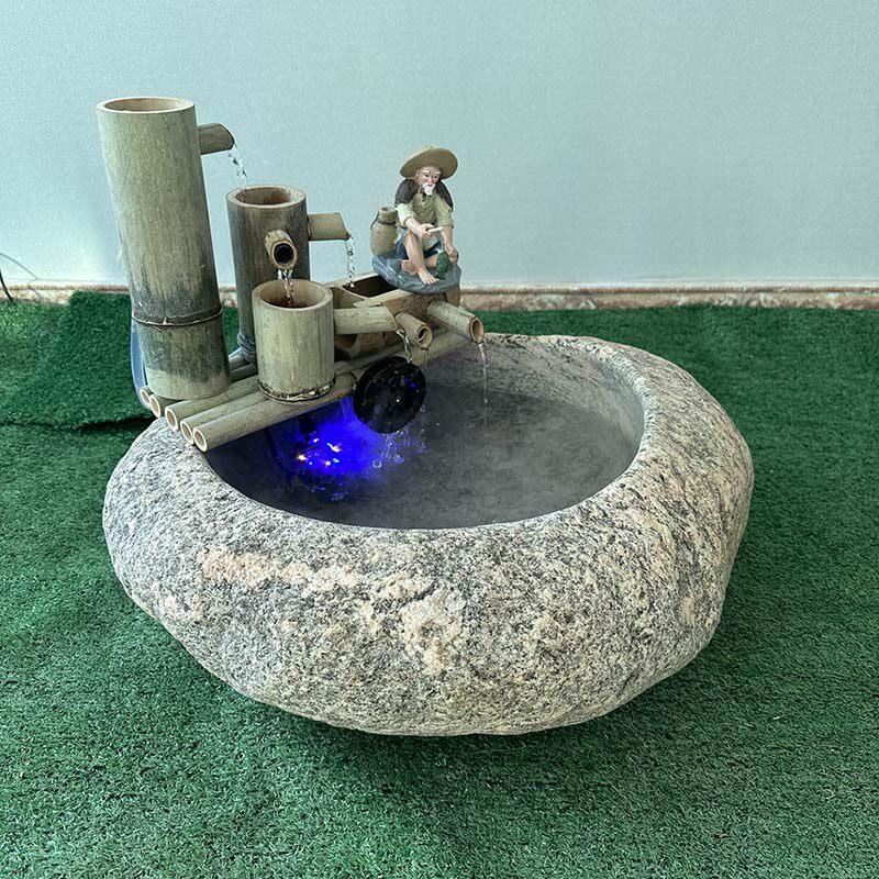 鹅卵石水槽别墅花园造景石盆水景石槽石头造景盆庭院石头水景盆子