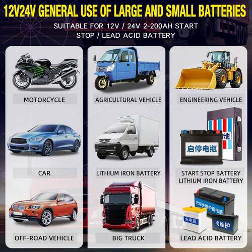 12V24V12A7段式铅酸电池充电器显示屏14.6V锂电汽车充电动电瓶