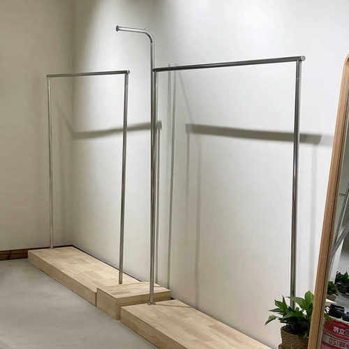 服装店衣架女装专用中岛货架不锈钢拉丝银落地原木色童装店展示架