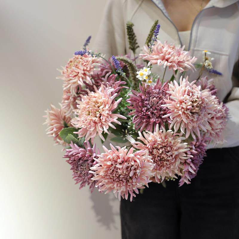 仿真花假花婚庆花束大丽花婚礼装饰非洲菊秋色家居摆件摄影道具