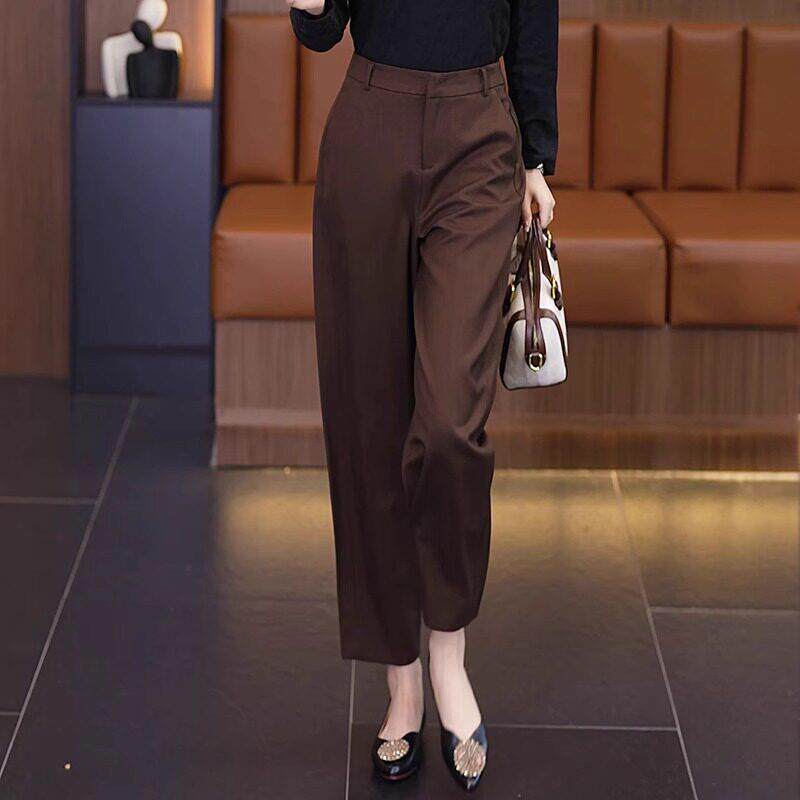 Canary Kiss咖色高腰直筒西装裤女春秋季新款宽松显瘦垂感哈伦裤