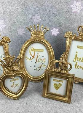 欧式创意家居树脂相框挂墙摆台婚纱照金色皇冠组合相框工艺品