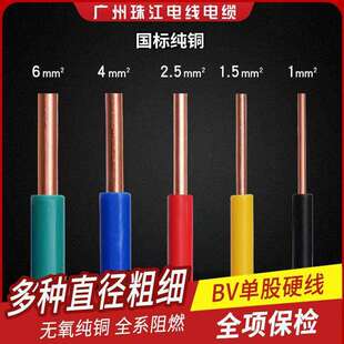 国标BV纯铜电线1.5/2.5/4/6平方铜芯线家装铜线电线家用单股硬线