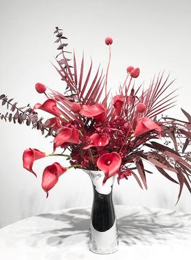 现代简约仿花ILO艺客厅件酒店洽谈桌摆售楼处样房真红色假花板装