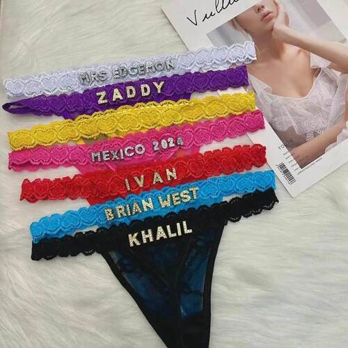 Custom Thong Panties with Name DIY Rhinestone Letter Thongs