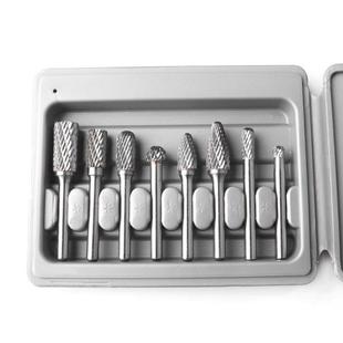 灰色盒装 8件套6mm柄钨钢磨头套装 旋转锉电磨木雕配件钨钢打磨头