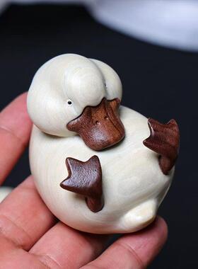 白香精雕刻礼客小白鸭手把件文玩汽木车茶ZDM桌厅摆件送装饰品工
