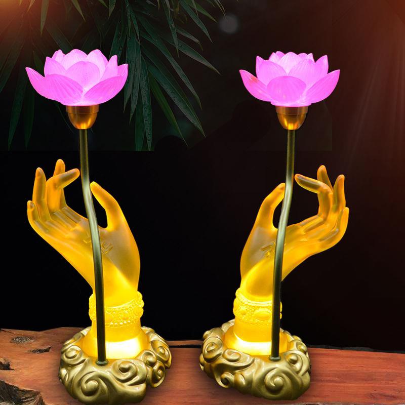 供佛灯七彩变色莲花灯琉璃灯佛手莲花灯佛堂LED长明灯 供花佛前花