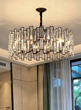 新款轻奢风客厅水晶吊灯 黑色现代简约大气豪华餐厅卧室灯led灯饰