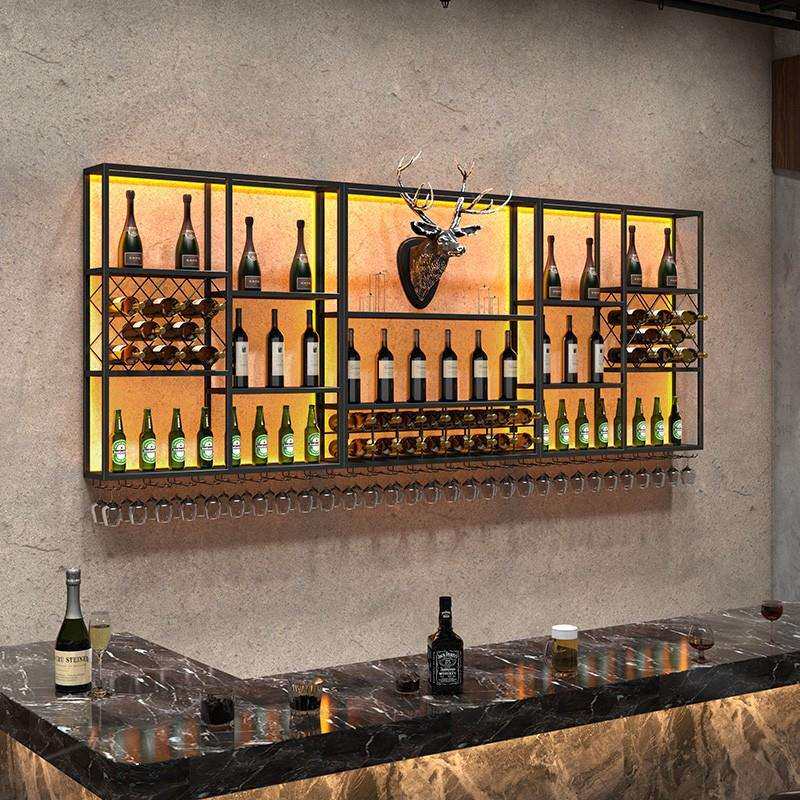 铁艺创意餐厅红酒架子吧台酒柜靠墙壁挂式酒架置物架工业风展示架