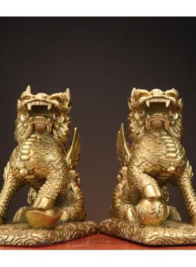 杨铜记 金属工艺品礼品家居办公室摆 财福麒麟 坐麒麟 铜麒麟