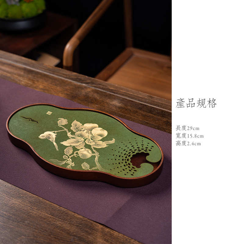中式工艺式茶具茶盘盘铜储水微雕沥水家用茶盘厂家小彩画托盘批发