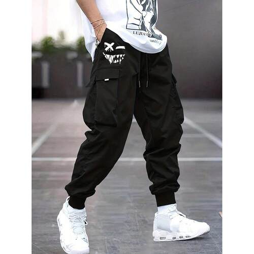 Men's solid color pocket zipper Cargo pants regular fit