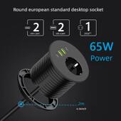 德国标准Pd65W圆形隐藏式 办公家具USB欧洲标准插线 桌面插座嵌入式