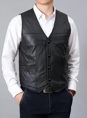 C 27877 Men's deep V-neck leather vest 士深 V 领皮背心
