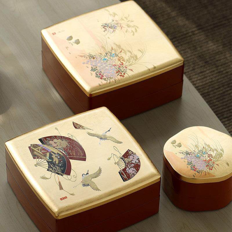 日本山中漆器金箔食盒 日式手作茶盘果点盒 树脂材质日式食器