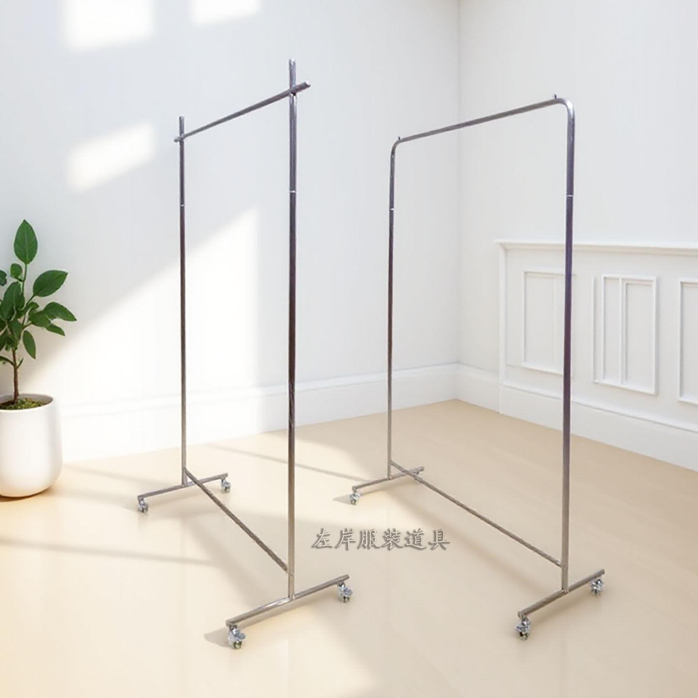 服装店展示架不锈钢带轮落地架女装店陈列中岛架可移动橱窗挂衣架图片