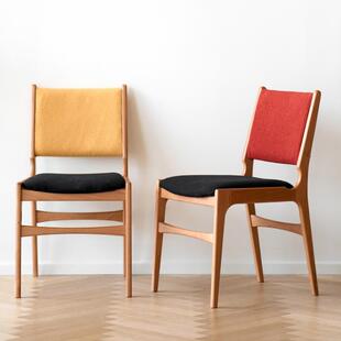 二黑木作 米罗餐椅 复古实木中古风撞色书桌椅布艺北欧靠背软包