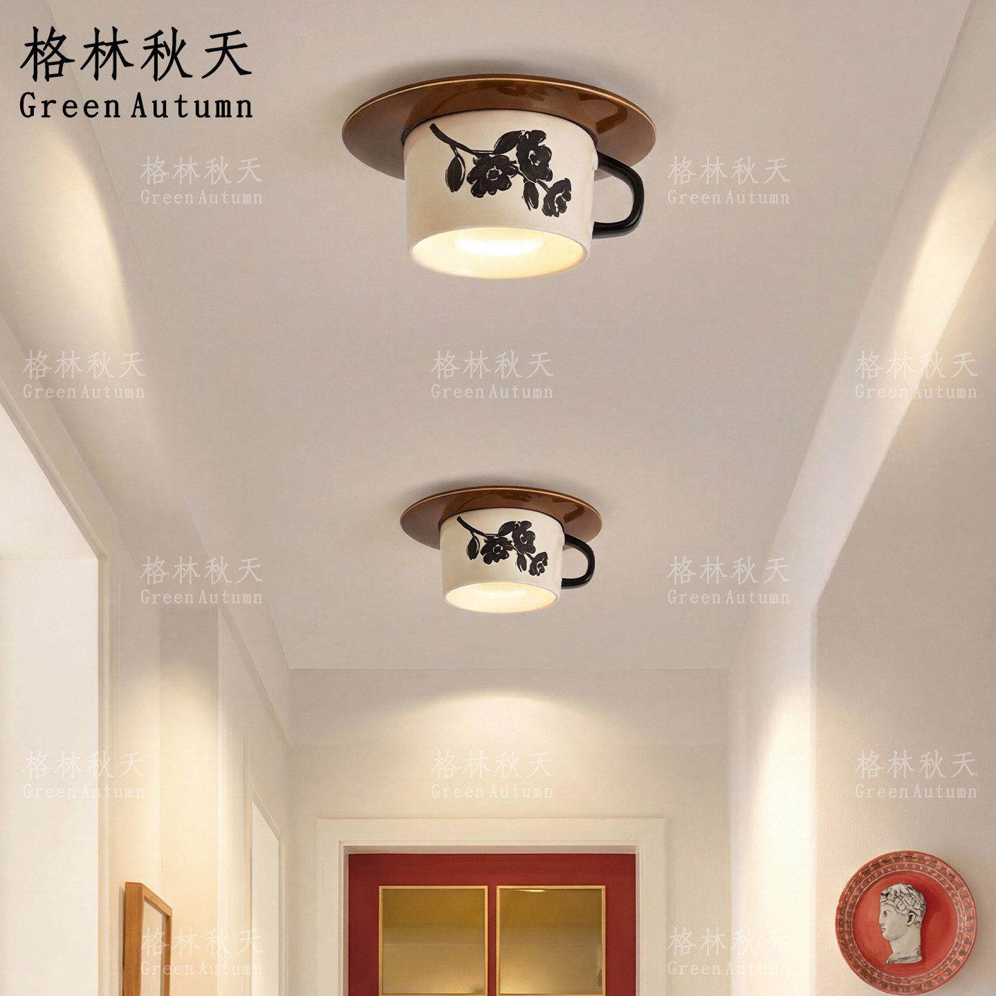 多巴胺嵌入式茶杯灯陶瓷咖啡孟菲斯走廊过道进门入户玄关吸顶灯图片
