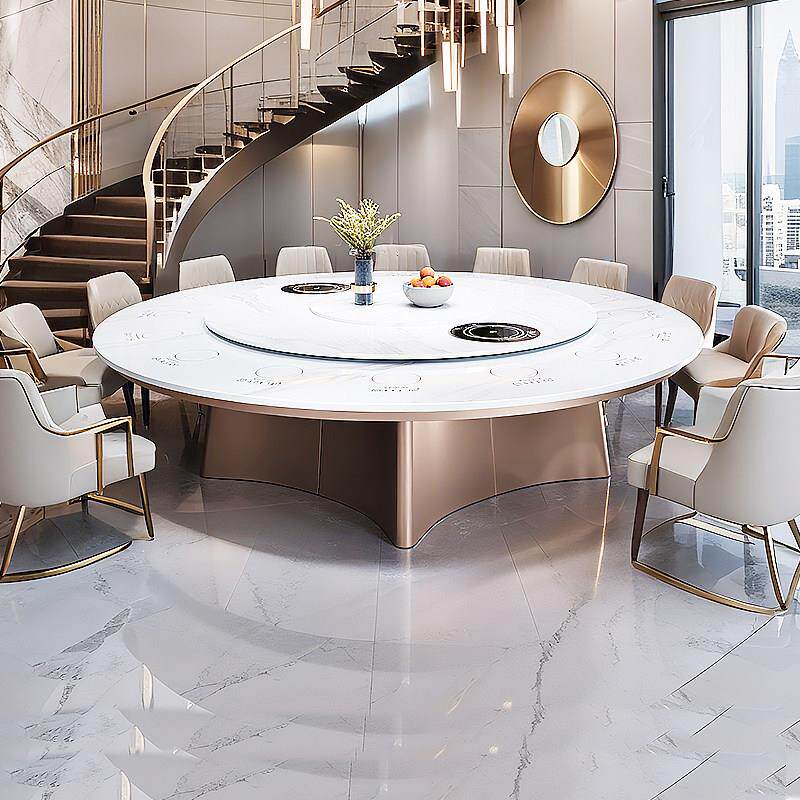 岩板大理石火锅桌子电磁炉一体酒店电动餐桌圆桌一人一锅家用商用