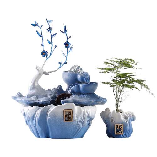 招财流水喷泉摆件创意中式循环水生财一路高升办公室乔迁开业礼品