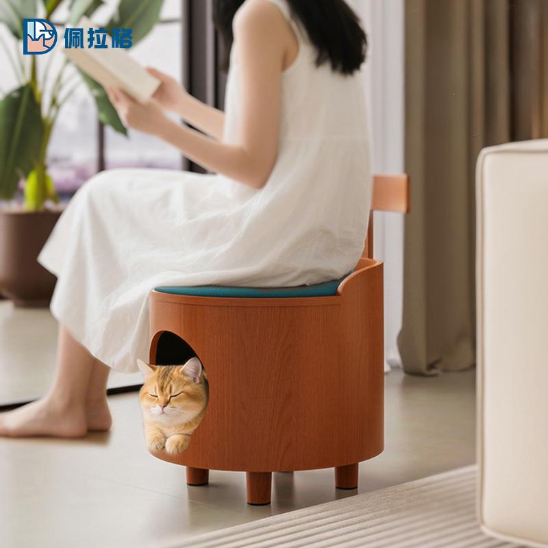半封闭猫窝人猫共用猫咪睡觉实木板凳猫窝保暖四季通用宠物用品