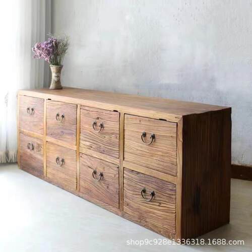 老榆木餐边柜家居落地电视柜实木客厅储物柜子玄关置物边柜斗柜