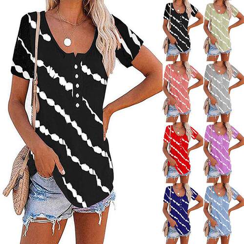 Women's diagonal striped short sleeved T-shirt