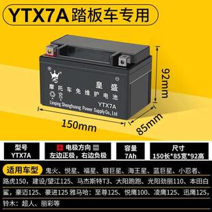 摩托车蓄电池YTX7A踏板弯梁车12N5L跨骑车125通用12v免维护干电瓶