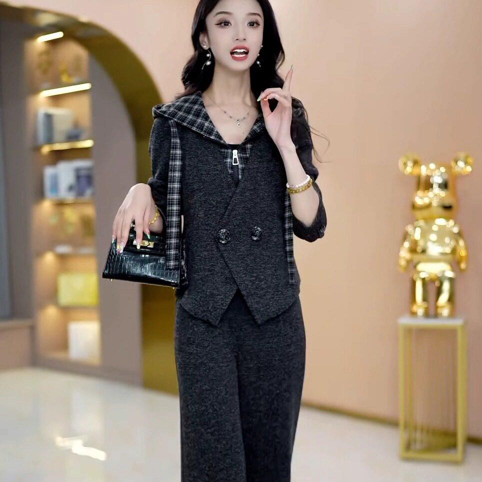 新品时尚连帽套装女2026秋季新款妈妈装修身显瘦洋气减龄阔腿裤两